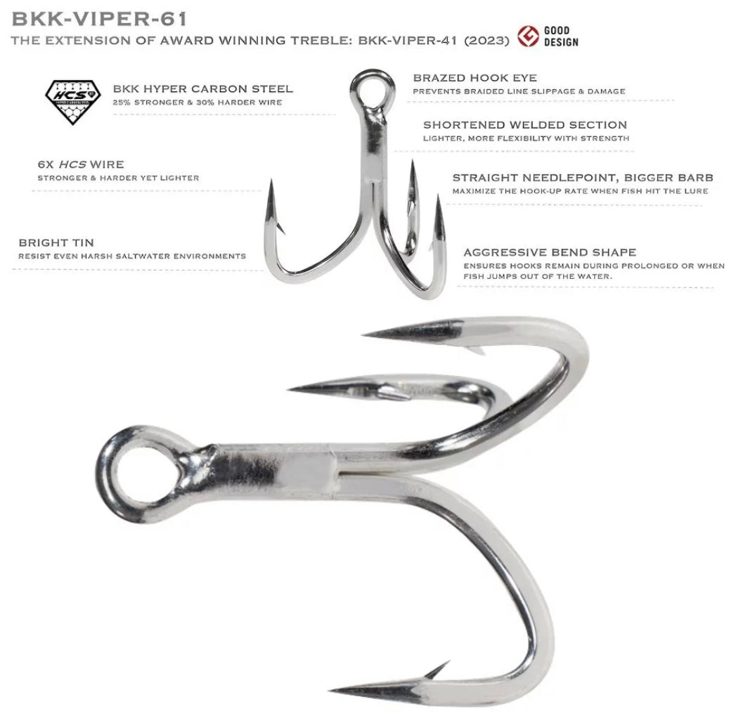 BKK Viper-61  6X Trebles.(BKK Ultimate Offshore Casting Treble Lure Hook VIPER-61)