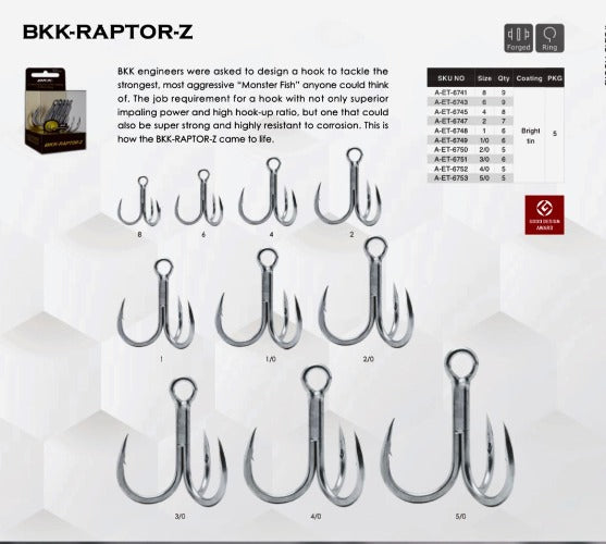 BKK  Raptor-Z Ultra Antirust Coating Ultimate Treble Hook.