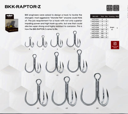 BKK  Raptor-Z Ultra Antirust Coating Ultimate Treble Hook.